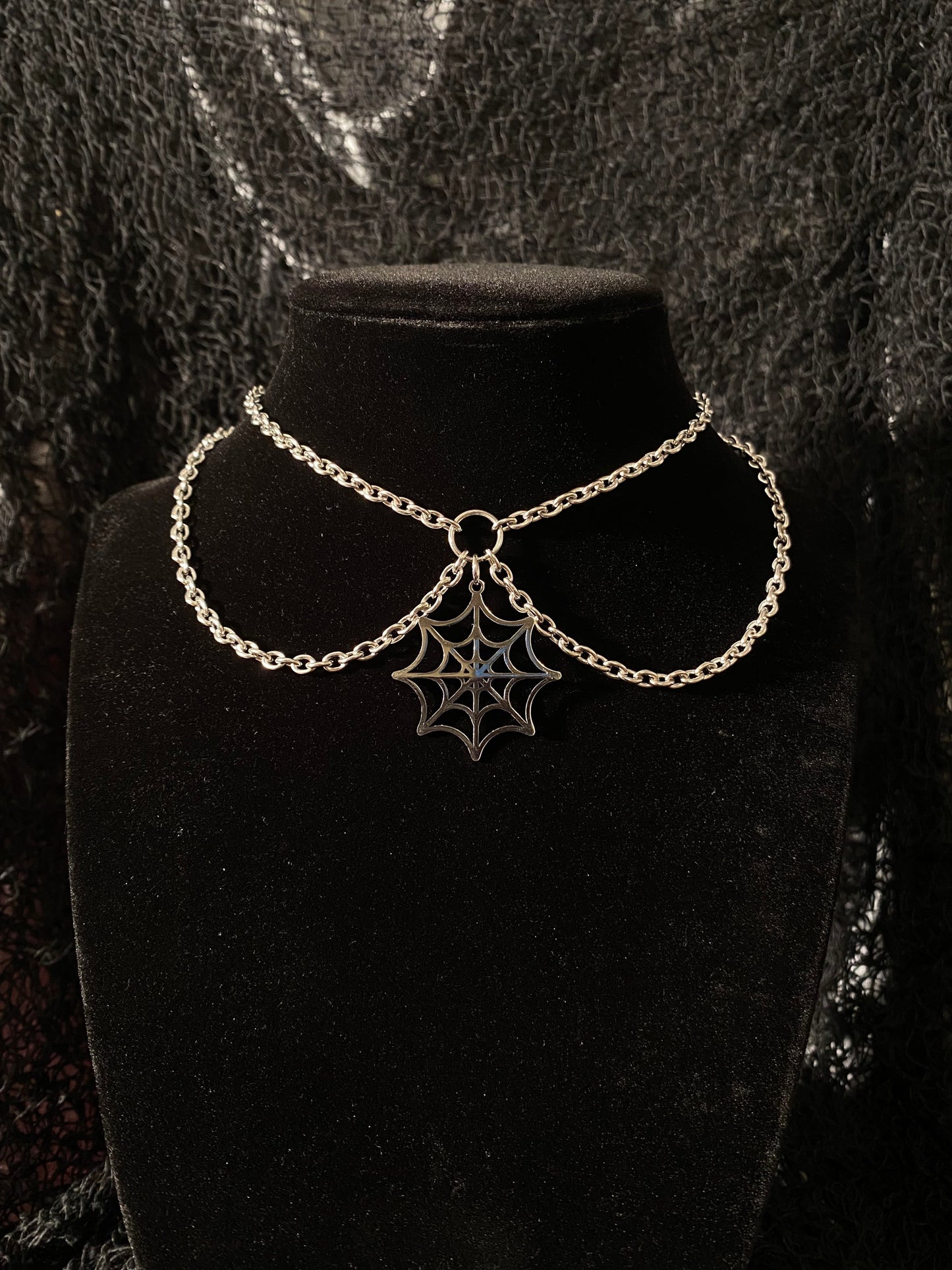 Spider web necklace stainless steel