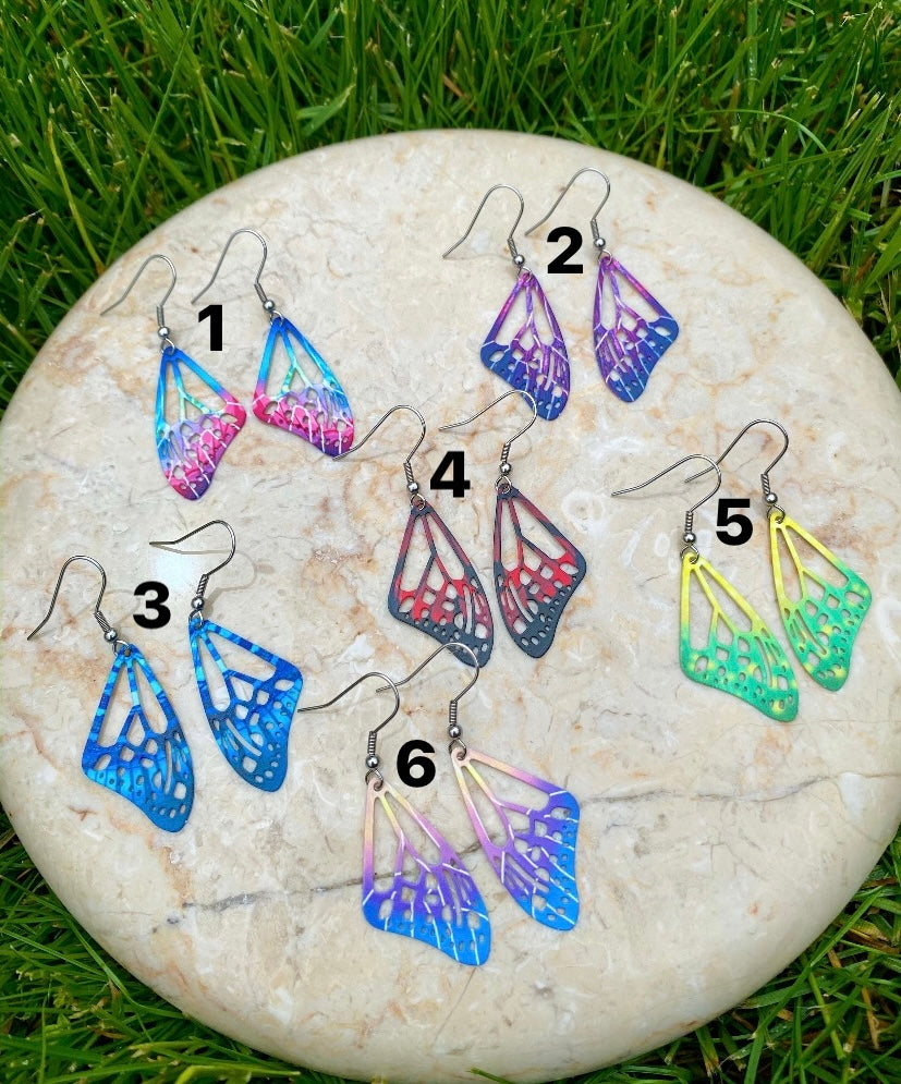 Butterfly rainbow wing earrings stainless steel