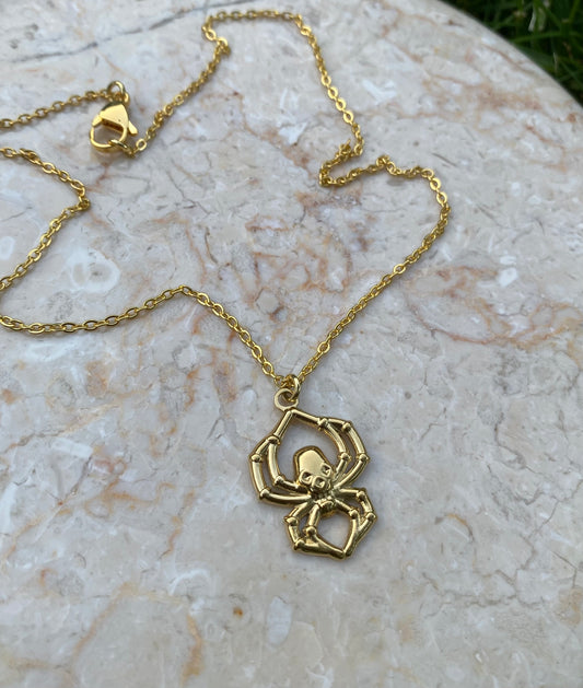 Spider gold stainless steel necklace