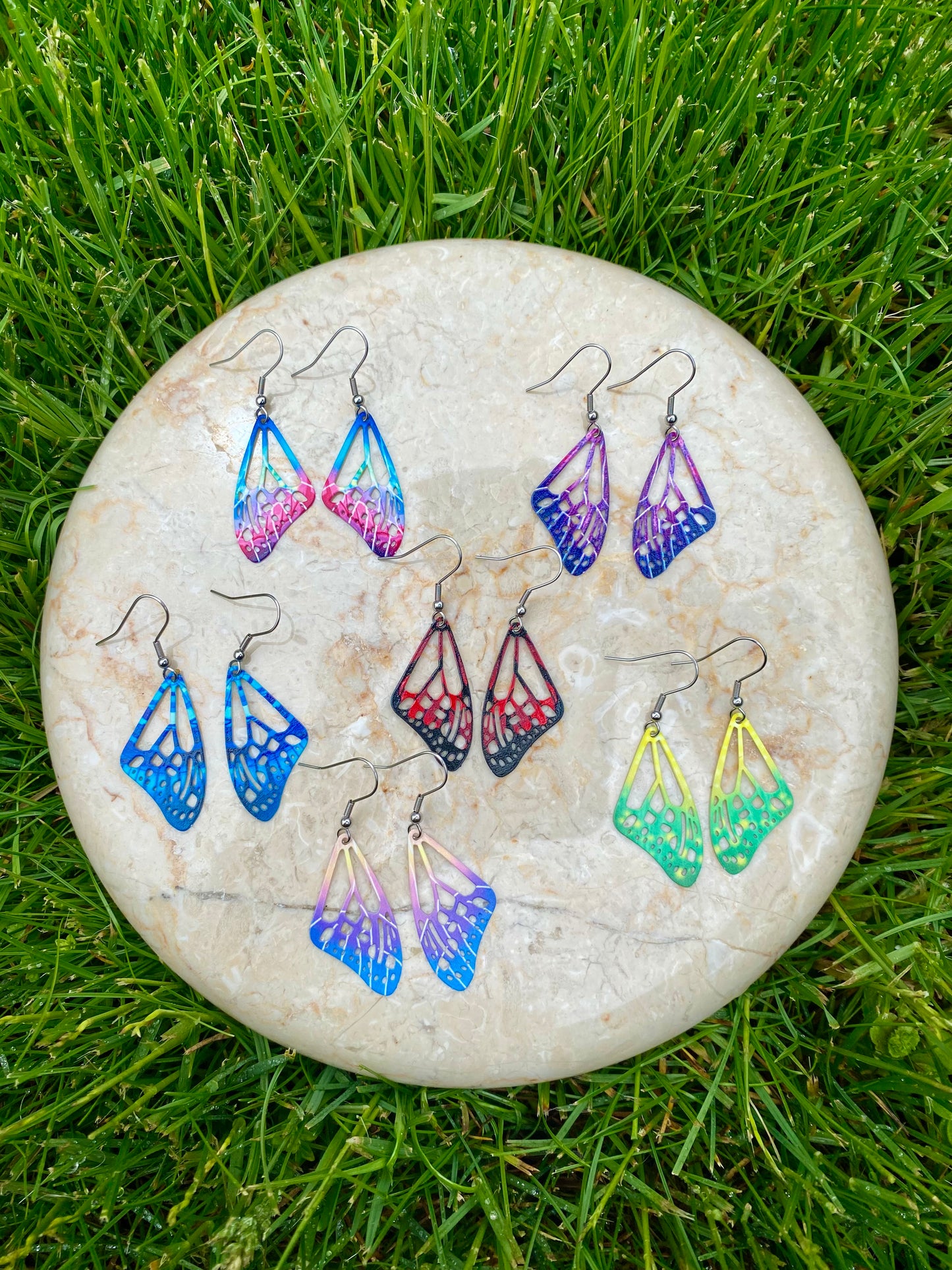 Butterfly rainbow wing earrings stainless steel