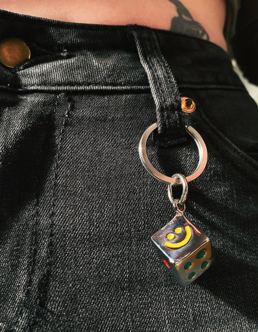 Smiley dice keychain