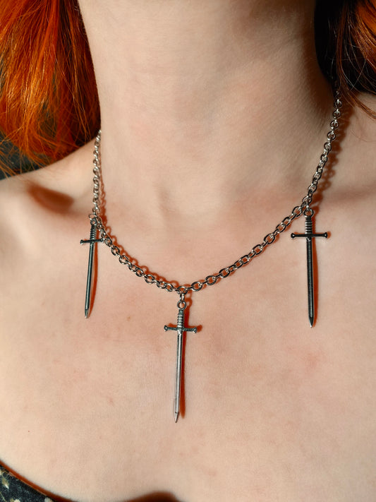 Three swords stainless steel necklace