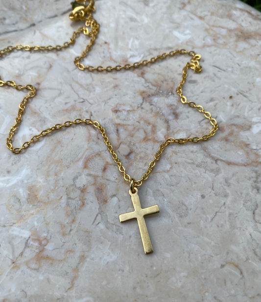 Gold cross stainless steel necklace