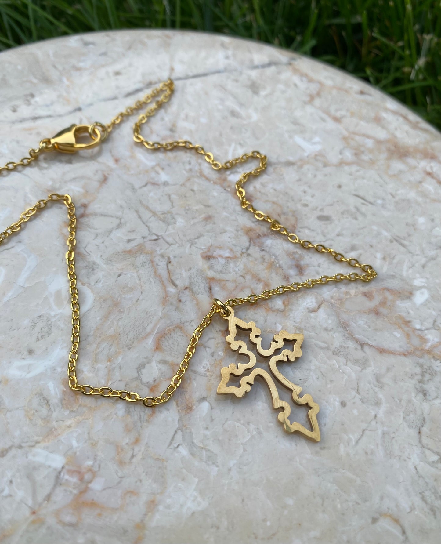 Cross gold stainless steel necklace