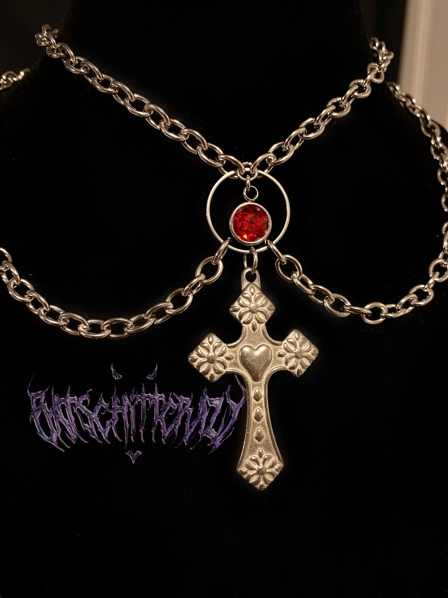 Cross Red stainless steel choker necklace