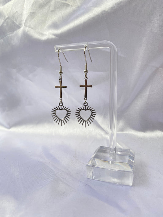 Cross heart stainless steel earrings