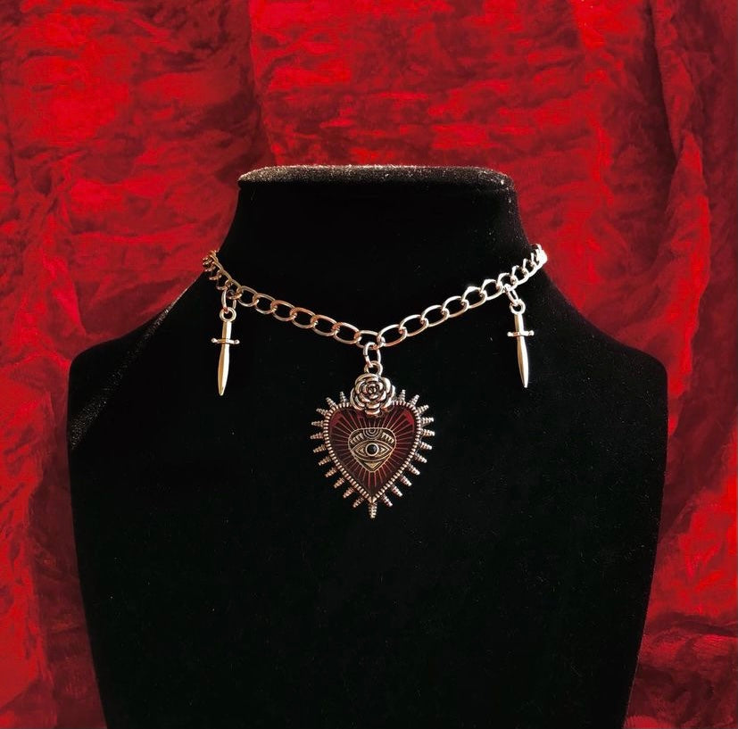 Sword and heart choker necklace