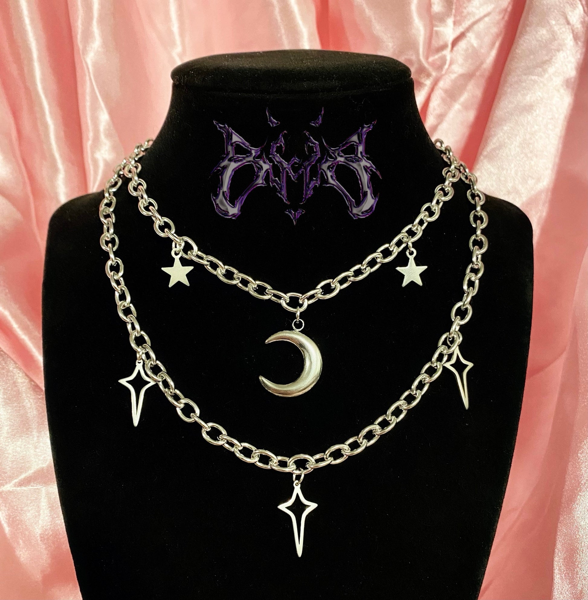 Stainless steel moon star necklace choker