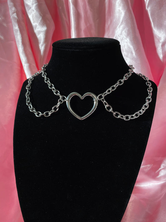 Heart choker necklace chains stainless steel