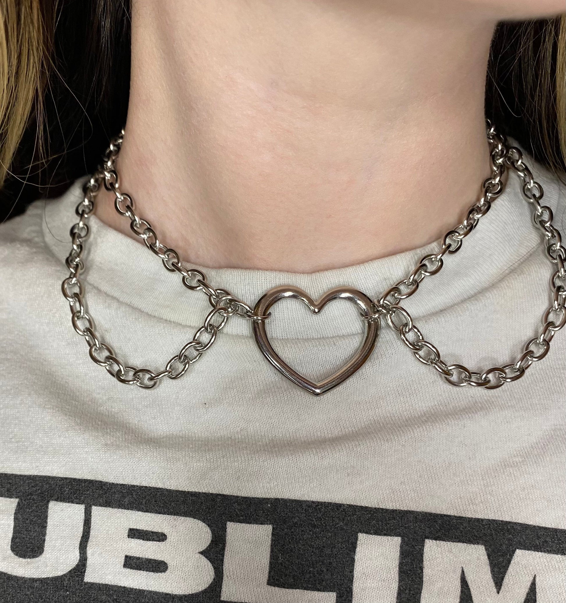 Heart choker necklace chains stainless steel