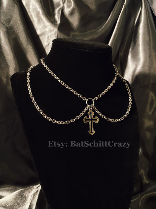 Cross goth necklace stainless steel