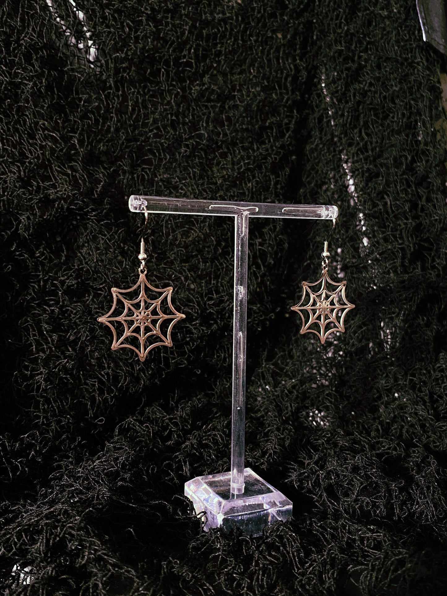 Web spider earrings stainless steel