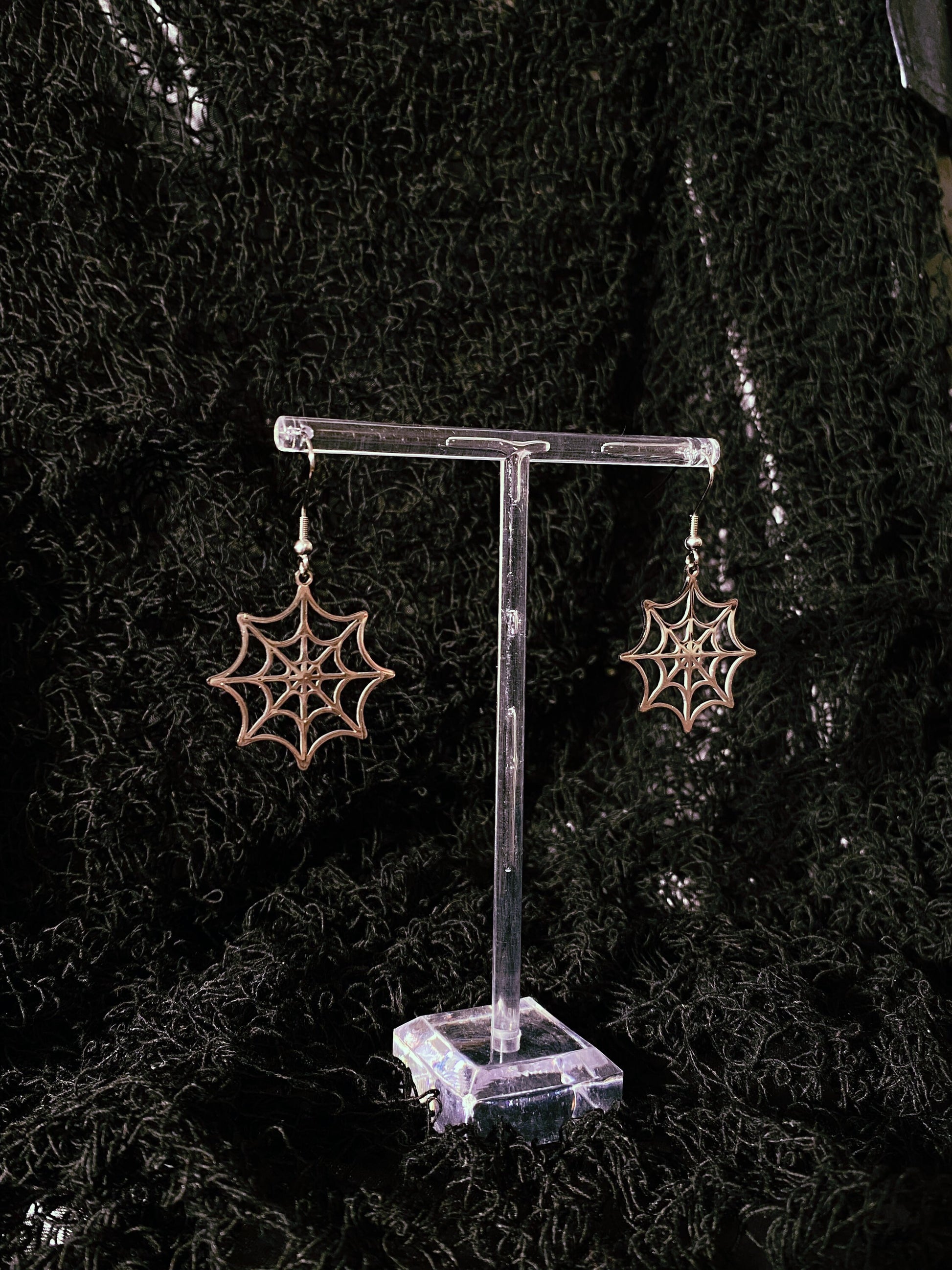 Web spider earrings stainless steel