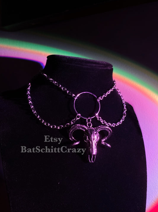 Ox ram goat skull choker